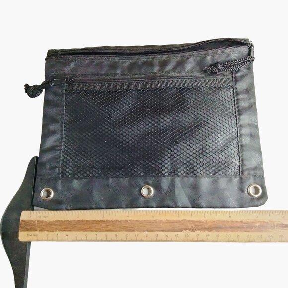 Staples Pencil Case Black Nylon Zippered Utility Pouch 2 Compartment Grommets - Picture 5 of 5